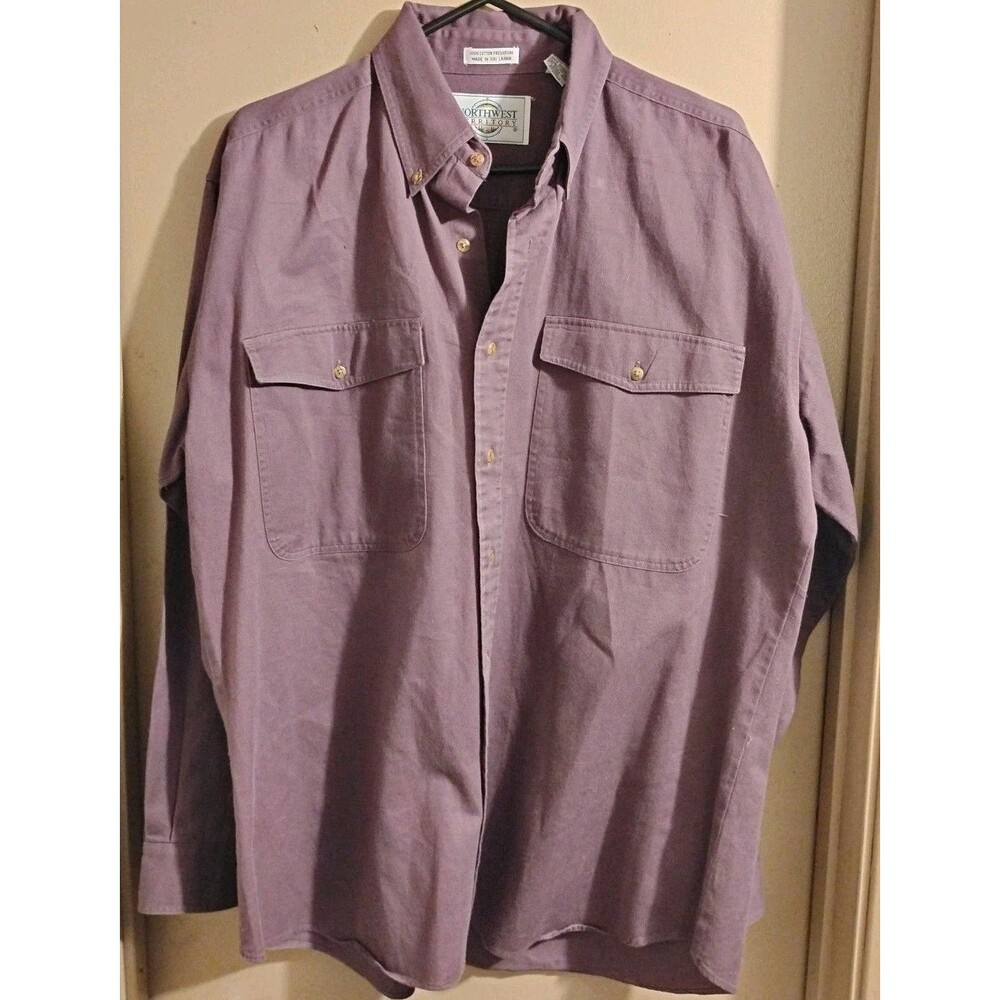 Vtg Northwest Territory Fishing Shirt Mens Large Purple Cotton Gorpcore Hiking